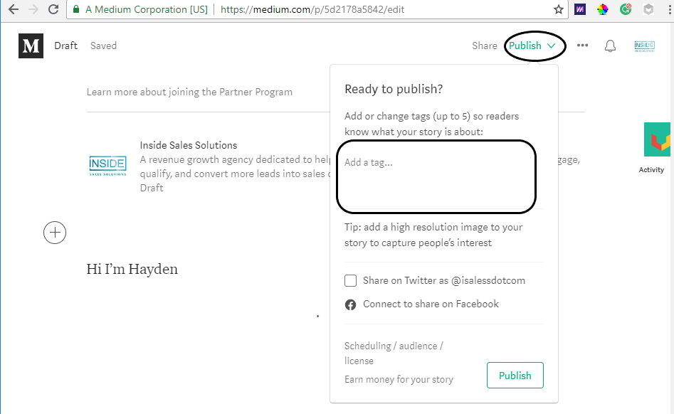 Add tags to your medium post